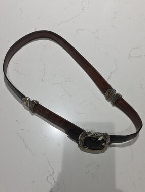 Brighton Brown Leather Western Belt with Decorative Silver  Buckle 38" Size L
